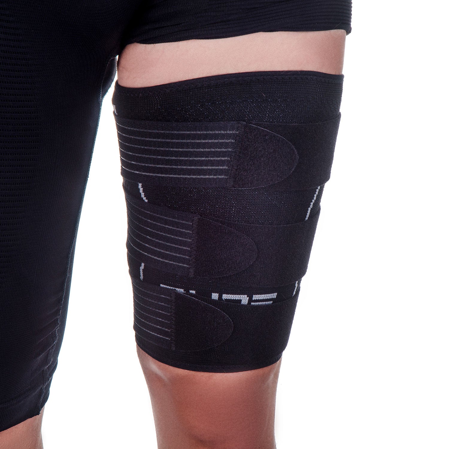 Pure Athlete Thigh Compression Sleeve Adjustable Straps Quad Wrap Support Brace Hamstring Upper Leg 1 Sleeve Black X Large